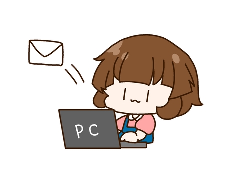 パソコンでメールを送信する女の子 パソコン,メール,送信,受信,女の子,連絡,やりとり,ネット,データ,ウェブのイラスト素材