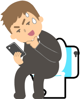 トイレでスマホをチェックする男性 トイレ,スマホ,チェック,スーツ,会社員,男性,汗,焦る,困惑,笑うのイラスト素材