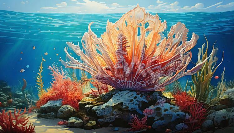 海底の生きている化石　ウミユリのイメージ ウミユリ,海底,棘皮動物のイラスト素材