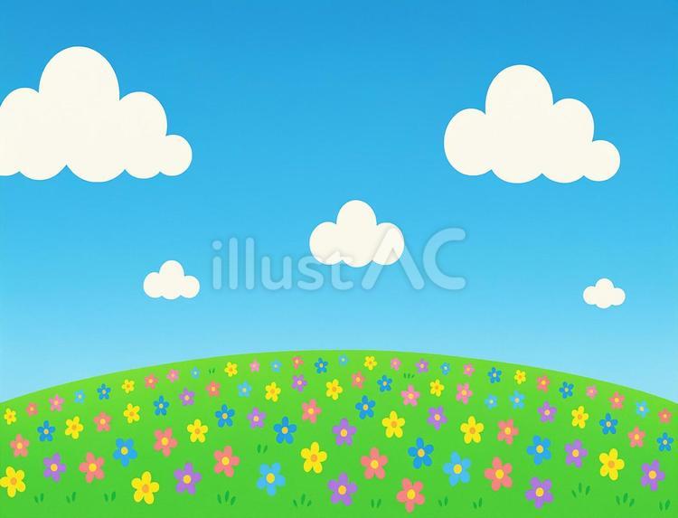 おはなでいっぱいの丘 丘,空,花のイラスト素材