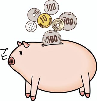 豚貯金箱 豚,貯金箱,小銭,500円,お金,入れる,かわいい,動物,線画のイラスト素材