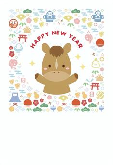 2026年年賀状 馬と正月の和風フレーム 年賀状,馬,正月,お正月,午,和風,フレーム,背景,2026,2026年のイラスト素材