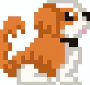 ドット絵の茶白のシーズーです。 ドット絵,シーズー,シンプル,犬,小型,長毛,ペット,モフモフ,室内飼育,お座りのイラスト素材