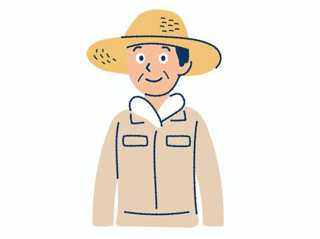 農家の男性 農家,農業,手描き,作業服,おじさん,男性,笑顔,バストショット,麦わら帽子のイラスト素材