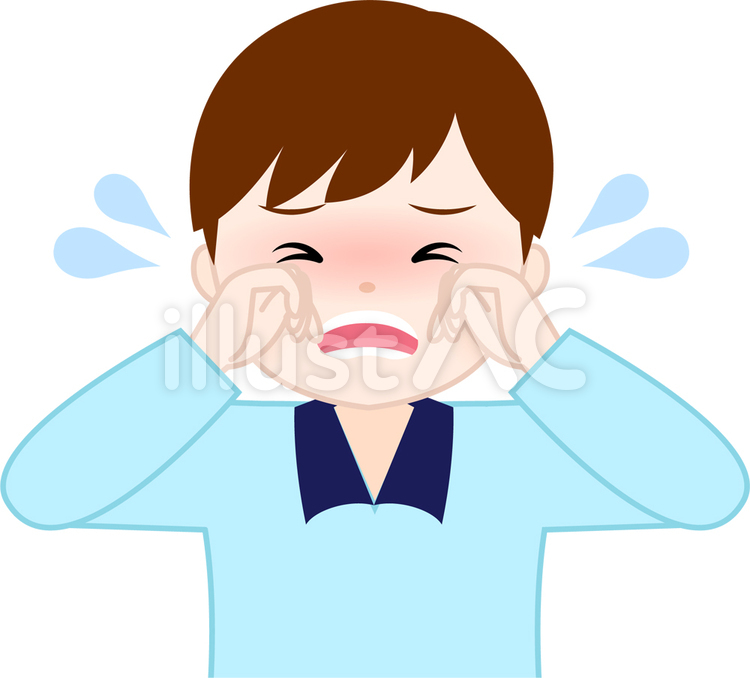 目がかゆくて難儀している男の子のイラスト 目,かゆい,腫れるのイラスト素材