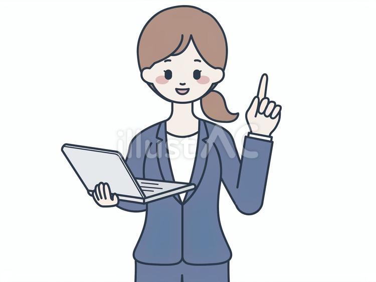パソコンを持って提案をする女性 女性,ノートパソコン,パソコンのイラスト素材