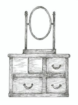 大正ロマンな鏡台の手描きイラスト 鏡台,インテリア,木製,和風,昔,手描き,リアル,モノクロ,挿絵,白バックのイラスト素材