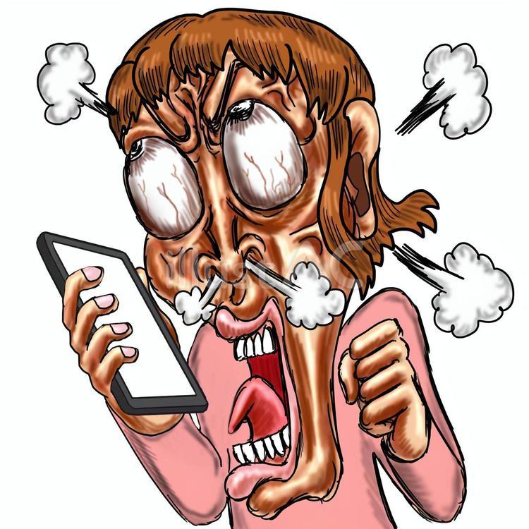 SNSで発狂やモンスタークレーマーの女 クレーマー,カスハラ,モンスタークレーマーのイラスト素材