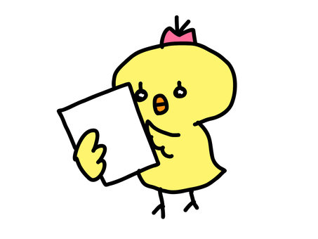 ちらしを見るひよこ ちらしを見るひよこ ひよこ,可愛い,動物,挿絵,ゆるい,手描き,ちらし,メモ,チェックのイラスト素材