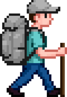 ドット絵のグレーのリュックの旅人です。