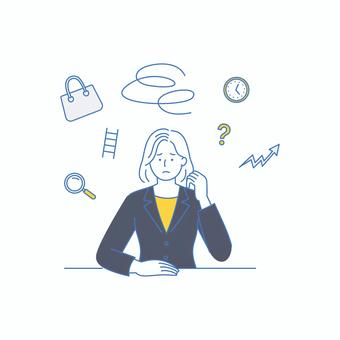 キャリアに悩みを抱えるビジネスウーマン キャリアに悩みを抱えるビジネスウーマン 人物,女性,ビジネスウーマン,キャリア,悩み,表情,スーツ,仕事,考え,疲れのイラスト素材