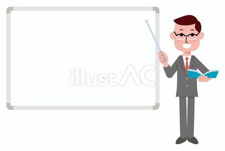 指し棒を持つ講師とホワイトボードフレーム ホワイトボード,フレーム,講師のイラスト素材