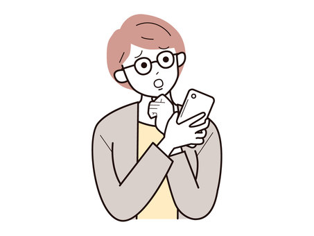 スマホと考える働く女性A／カラー 女性,上半身,長袖,スマホ,疑問,考え込む,お母さん,社会人,キャリアウーマン,アドバイザーのイラスト素材