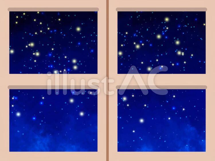 幻想的で絵本の様な可愛い星空の見える窓 夜空,絵本,キラキラのイラスト素材