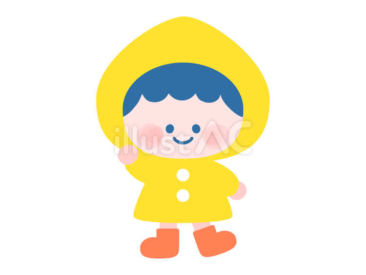 レインコートを着た雨の日のかわいい子ども レインコート,梅雨,雨のイラスト素材