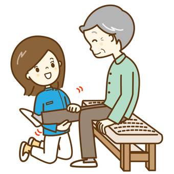 理学療法士 足伸ばしてみましょうね1 理学療法士 足伸ばしてみましょうね1 医者,医療機関,医療,診察,病院,仕事,男性,人物,全身,かわいいのイラスト素材