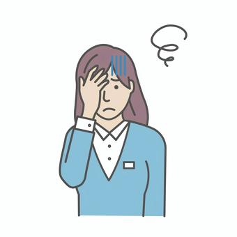 女性会社員イラスト / 悩む・困る・頭痛 人物,女性,会社員,ol,悩む,頭痛,困る,考える,アジア人,上半身のイラスト素材