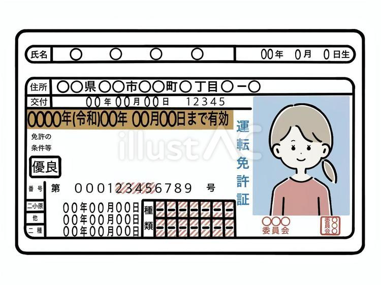 女性の運転免許証　ゴールド免許証　優良  運転免許証,女性,ゴールド免許のイラスト素材