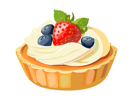 ケーキ4 ケーキ,タルト,クリーム,フルーツ,イチゴ,ブルーベリー,スポンジ,おいしい,おいしそう,かわいいのイラスト素材