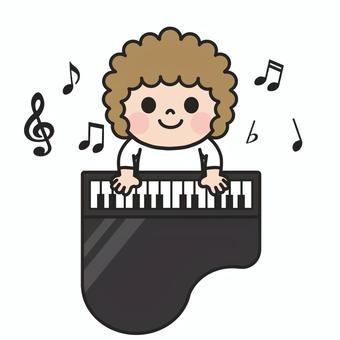 楽しそうに黒いピアノを弾く子ども1 ピアノ,鍵盤,楽器,トイピアノ,音符,音楽,音楽教室,音楽会,演奏,習い事のイラスト素材