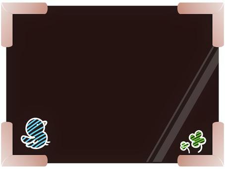 ブラックボード ブラックボード,道具,ツヤ,落書き,鳥,クローバーのイラスト素材
