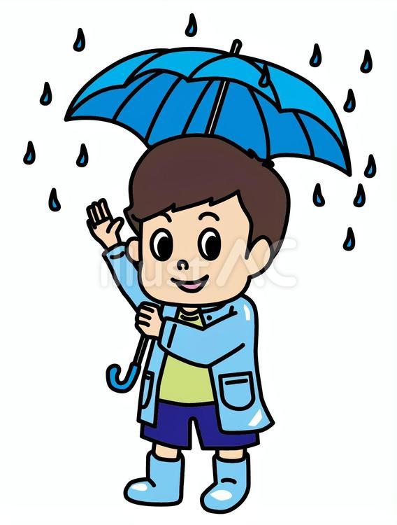 雨の中傘をさす少年 梅雨,小学生,傘のイラスト素材