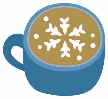 冬のラテアート03 カフェ,ラテ,コーヒー,冬,雪,雪の結晶,手描き,かわいい,イラスト,素材のイラスト素材
