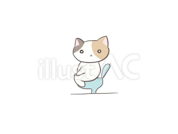 トイレ中の三毛猫 猫,三毛猫,トイレのイラスト素材