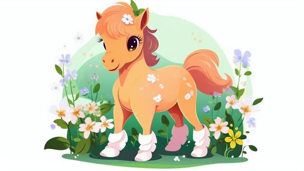 可愛いお馬さんと花畑