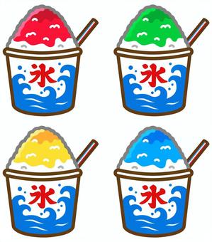 縁日のかき氷4種類 かき氷,氷菓,氷,アイス,デザート,スイーツ,おやつ,シロップ,イチゴ味,メロン味のイラスト素材