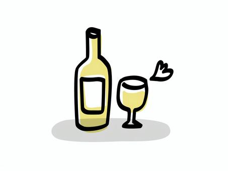 白ワインで乾杯_色ズレゆるい絵 白ワイン,グラス,ボトル,ワイン,白,手書き,手描き,乾杯,ひとり,ゆるいのイラスト素材
