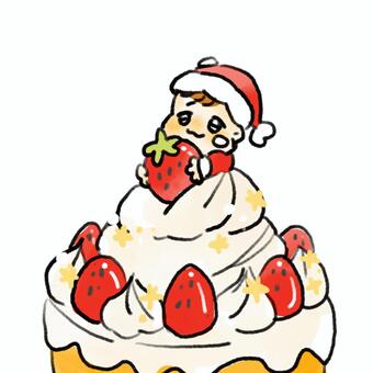クリスマスケーキと赤ちゃん（背景なし） クリスマス,赤ちゃん,ベビー,ケーキ,クリスマスケーキ,スイーツ,パーティー,食べる,12月,冬のイラスト素材