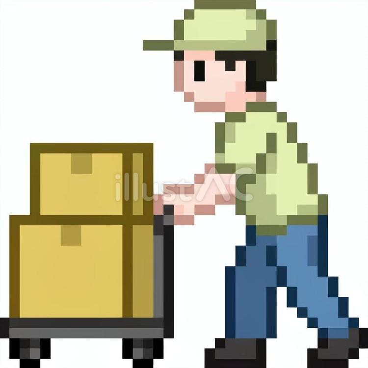 ドット絵の台車を使うベージュの作業員です ドット絵,作業員,シンプルのイラスト素材