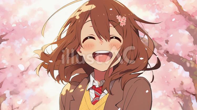 桜と笑顔の女子学生 女の子,かわいい,人のイラスト素材