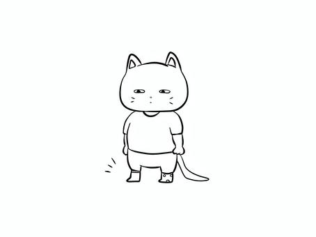 左右違う靴下を履いてしまった猫(白黒) 靴下,猫,間違える,間違い,失敗,悲しい,白黒,手描き,線画,哀愁のイラスト素材