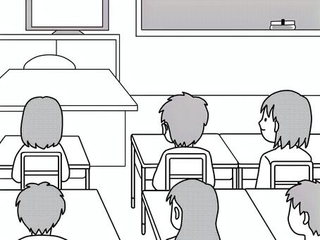 教室でテレビを観る子たち 学校,教室,授業,テレビ,リモートのイラスト素材