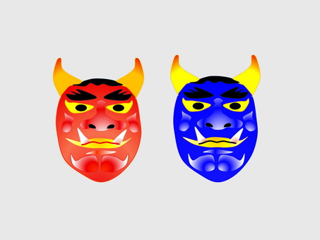 赤鬼・青鬼のお面 鬼,赤鬼,青鬼,お面,節分,豆まき,厄払い,福,健康,季節のイラスト素材