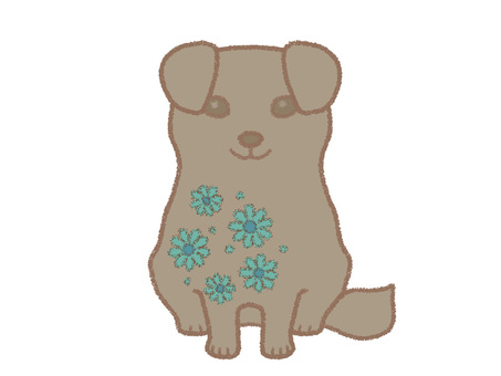 グレーの犬と青い花 犬,青い花,動物,花,生き物,グレー,ドッグ,ペットのイラスト素材