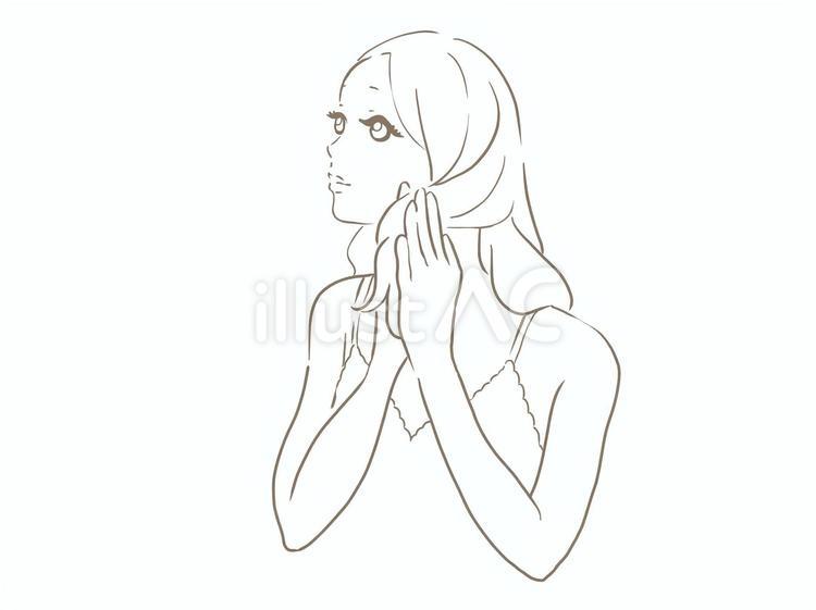 ヘアケアをする女性　白黒 美容,ヘアケア,女性のイラスト素材