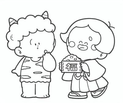 節分の白黒手描きイラスト4