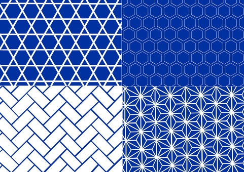 青色　和柄の壁紙　4種　２　手描き 和柄,壁紙,背景,篭目,麻の葉,亀甲,桧垣,かごめ,あさのは,きっこうのイラスト素材