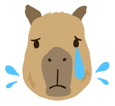 悲しそうな表情で泣いているカピバラの顔 カピバラ,顔,泣く,涙,動物園,残念,落ち込む,表情,哺乳類,正面のイラスト素材