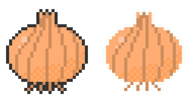 ドット絵の玉ねぎ２個セット 玉ねぎ,ドット絵,野菜,食べ物,植物,ピクセルアート,かわいい,ゲーム,アイテム,アイコンのイラスト素材