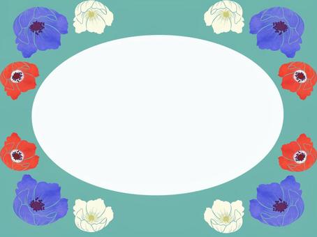 三色アネモネのシンプルな青緑色のメモ アネモネ,花,春,植物,シンプル,かわいい,手描き,メモ,コピースペース,余白のイラスト素材