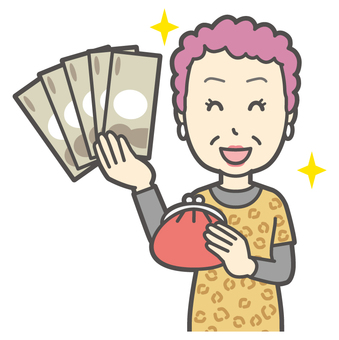  大阪のおばちゃん-091-バスト 財布,おばちゃん,大阪,ヒョウ柄,おばはん,中年,女性,関西,派手,おばさんのイラスト素材