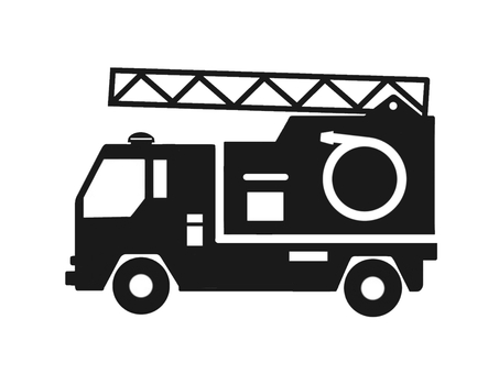 消防士が乗る消防車のイラスト(アイコン) 消防車,はしご車,車,消防,ビジネス,ビジネスアイコン,消防士,シルエット,走る,公務員のイラスト素材