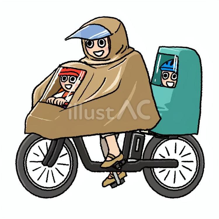 雨の日の自転車送迎（ママ） 自転車,送迎,子供のイラスト素材