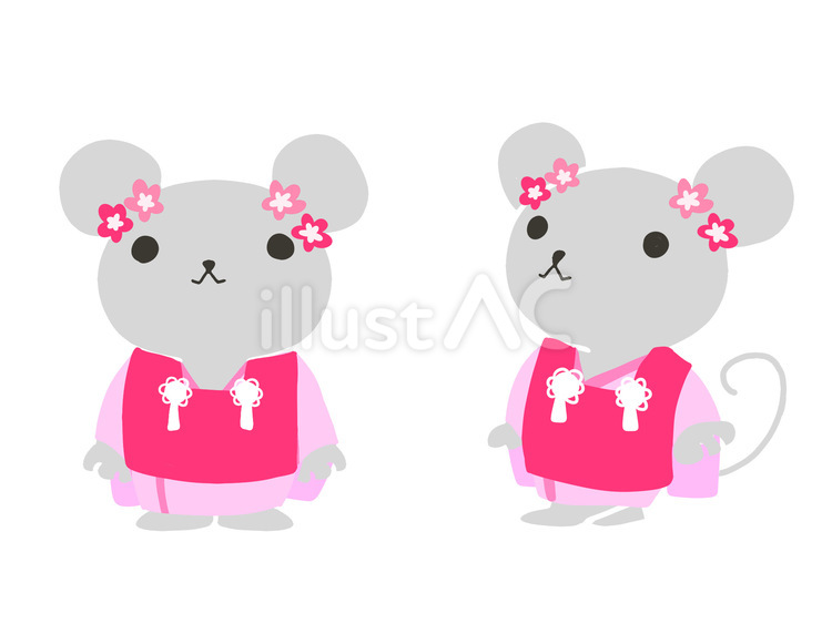 子供用赤い和服を着たネズミの全身イラスト ネズミ,全身,和服のイラスト素材