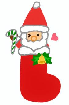 ステッキを持ち靴下から顔を出すサンタさん サンタクロース,靴下,サンタ,クリスマス,ブーツ,楽しい,顔出し,キャンディケーン,ステッキ,持つのイラスト素材