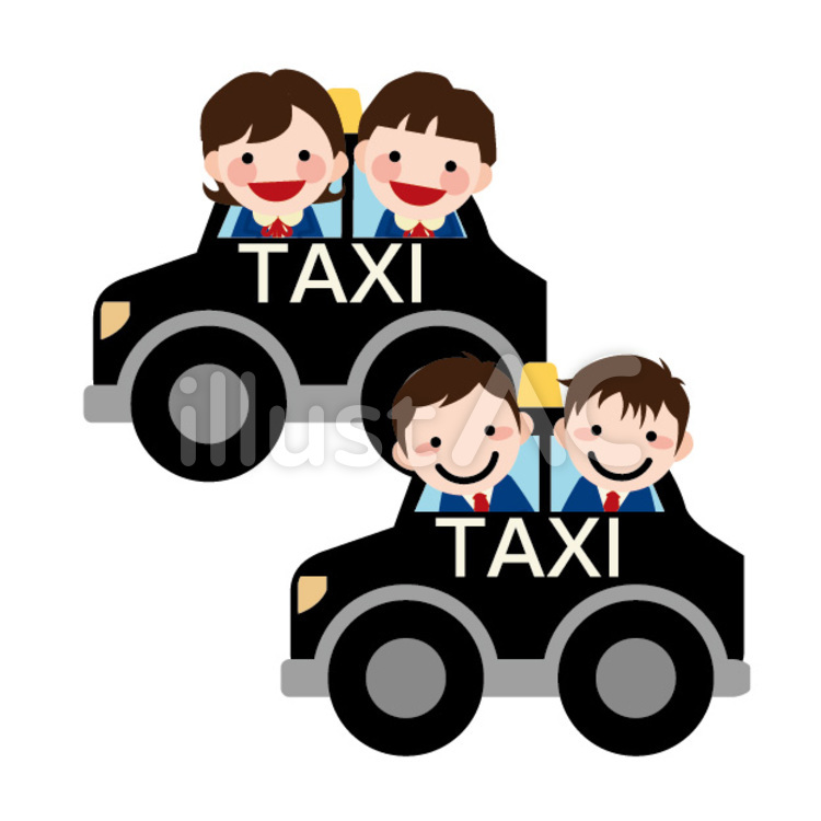タクシーで移動中 修学旅行,タクシー,乗り物のイラスト素材